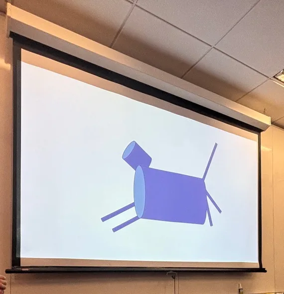 Left: another group’s estimation slide – not yet your typical spherical cow in the vacuum. Right: Gary the fish, our new family member! (left image)