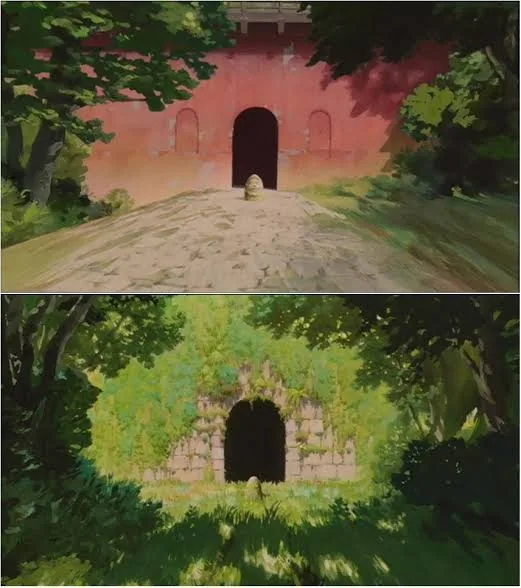 Right: The door that led Sen’s family to the other world in Spirited Away, a movie about the ending of a summer of intense adventure and growth. Left: a secret spot we found near Woods Hole, peaking into open water. Don’t they look alike? (right image)
